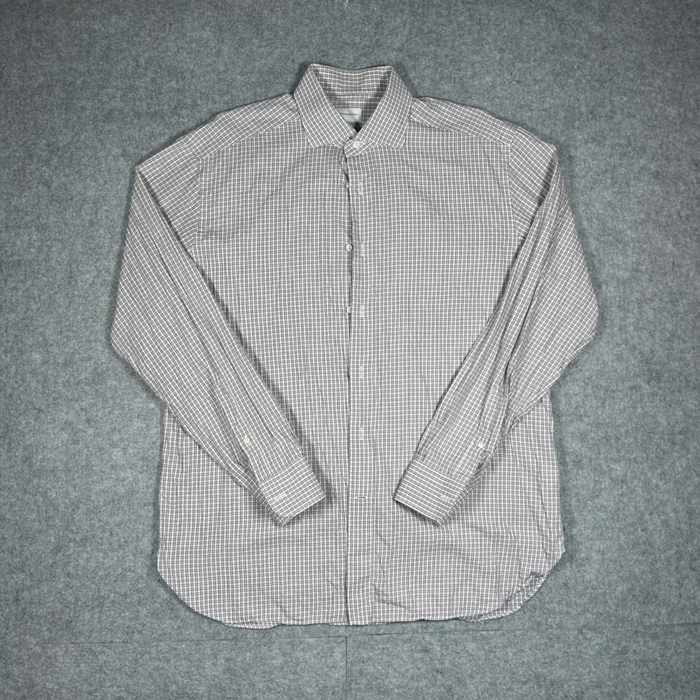 Ermenegildo Zegna button down Shirt Mens 17 XL White Check Luxury Cotton plaid